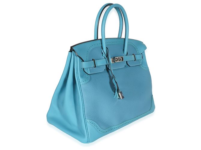 Hermès Turquoise Togo Swift Ghillies Birkin 35 PHW Blu - vista 4