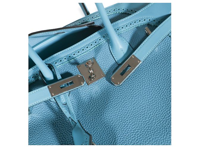 Hermès Turquoise Togo Swift Ghillies Birkin 35 PHW Blu - vista 5