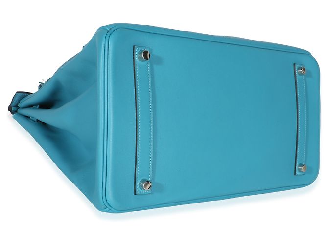 Hermès Turquoise Togo Swift Ghillies Birkin 35 PHW Blu - vista 7