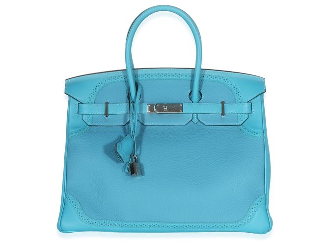 Hermès Turquoise Togo Swift Ghillies Birkin 35 PHW Blu - vista 8