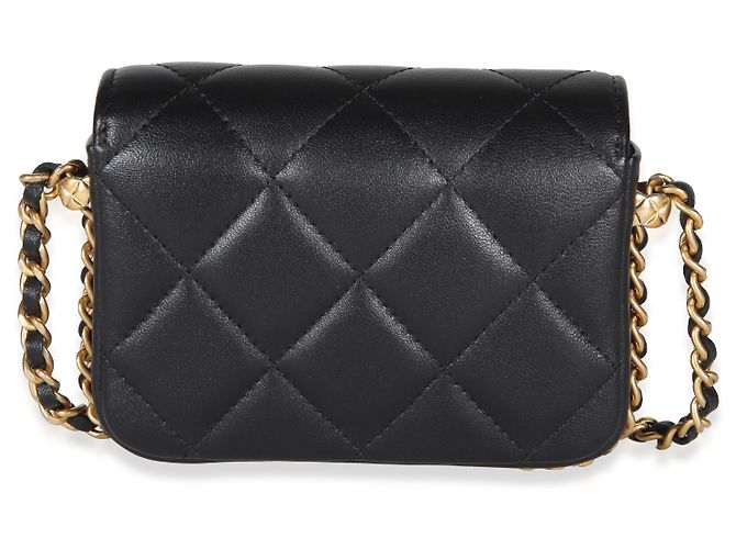 Gabrielle Chanel Mini Clutch aus schwarzem gestepptem Lammleder mit CC-Kette - Ansicht 2