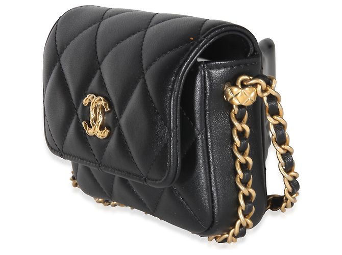 Gabrielle Chanel Mini Clutch aus schwarzem gestepptem Lammleder mit CC-Kette - Ansicht 3