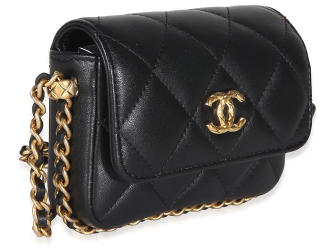 Gabrielle Chanel Mini Clutch aus schwarzem gestepptem Lammleder mit CC-Kette - Ansicht 4