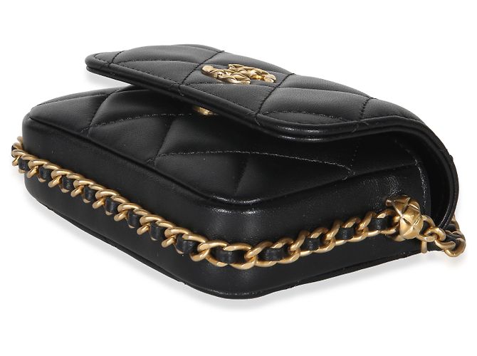 Gabrielle Chanel Mini Clutch aus schwarzem gestepptem Lammleder mit CC-Kette - Ansicht 6