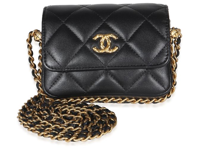 Gabrielle Chanel Mini Clutch aus schwarzem gestepptem Lammleder mit CC-Kette - Ansicht 8
