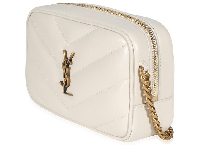 Autre Marque Borsa camera mini Loulou in pelle d'agnello monogramma chevron Crema di Saint Laurent Bianco - vista 3