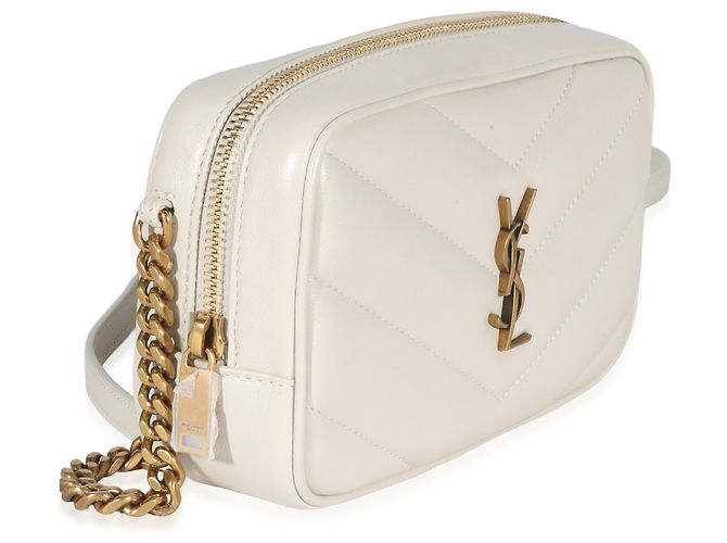 Autre Marque Borsa camera mini Loulou in pelle d'agnello monogramma chevron Crema di Saint Laurent Bianco - vista 4