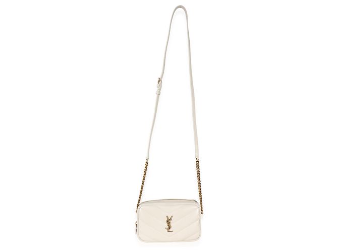 Autre Marque Borsa camera mini Loulou in pelle d'agnello monogramma chevron Crema di Saint Laurent Bianco - vista 5