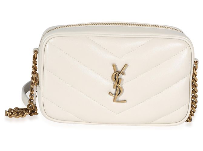 Autre Marque Borsa camera mini Loulou in pelle d'agnello monogramma chevron Crema di Saint Laurent Bianco - vista 8