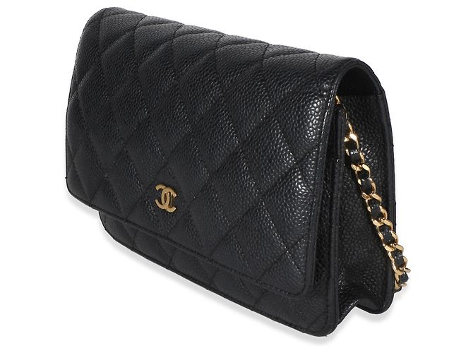 Chanel Black Quilted Caviar Classic Wallet On Chain Negro - vista 3