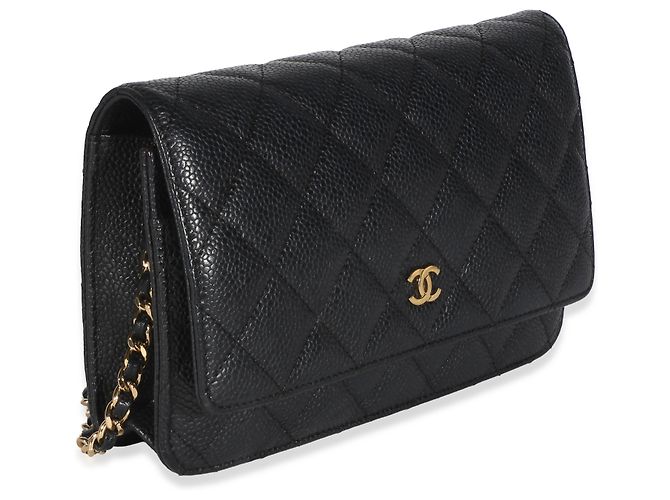 Chanel Black Quilted Caviar Classic Wallet On Chain Negro - vista 4