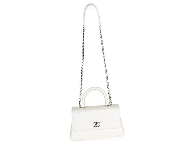 Gabrielle Chanel Mini Coco Top Handle Tasche aus Silver Chevron Caviar Leder - Ansicht 5