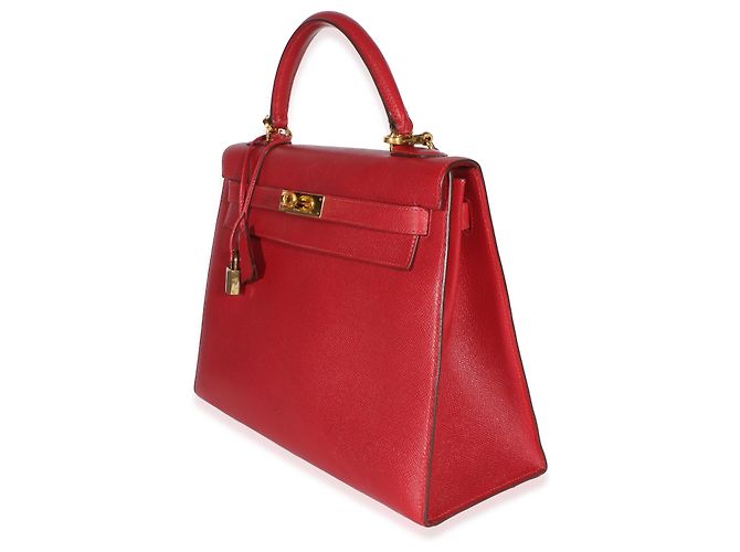 Hermès Rouge Vif Courchevel Kelly Sellier 32 GHW Rosso - vista 3