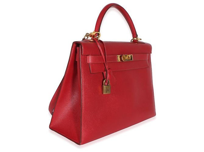 Hermès Rouge Vif Courchevel Kelly Sellier 32 GHW Rosso - vista 4