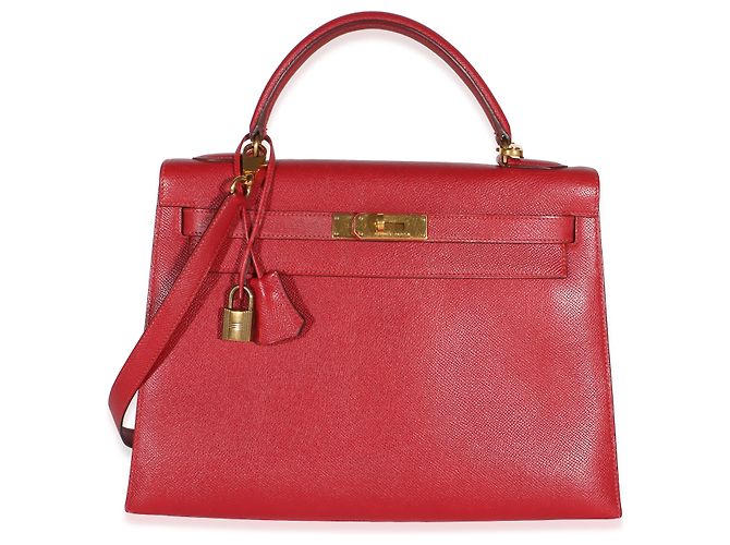 Hermès Rouge Vif Courchevel Kelly Sellier 32 GHW Rosso - vista 8