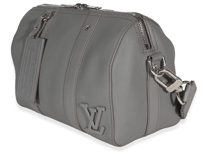 Louis Vuitton Grey Grained Calfskin Aerogram City Keepall Marrone - vista 3