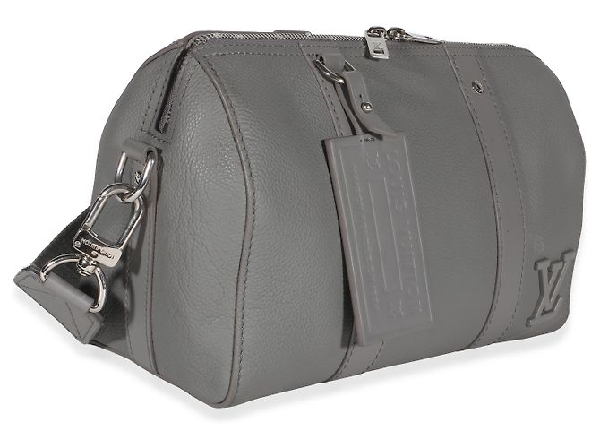 Louis Vuitton Grey Grained Calfskin Aerogram City Keepall Marrone - vista 4