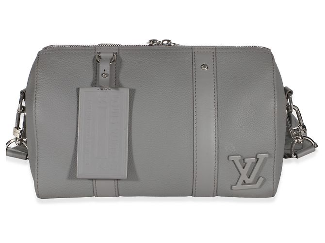 Louis Vuitton Grey Grained Calfskin Aerogram City Keepall Marrone - vista 8