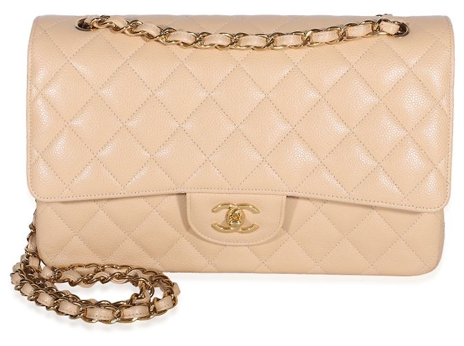 Gabrielle Borsa Chanel Jumbo Double Flap in pelle caviar matelassé beige - vista 8