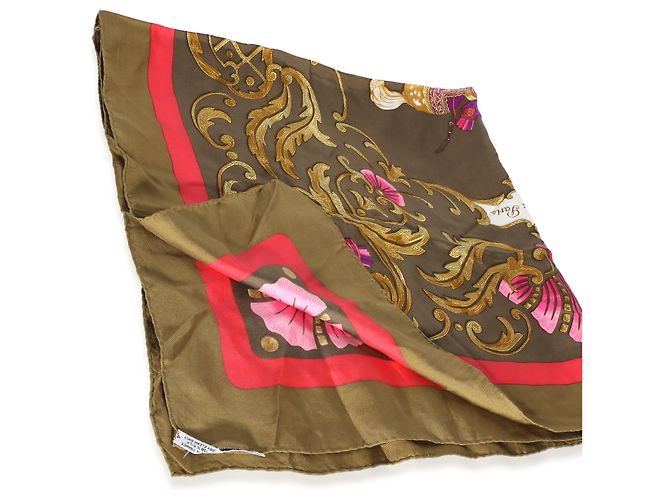 Foulard di seta Hermès Kaki Pink Multicolor Cheval Turc 90 - vista 2
