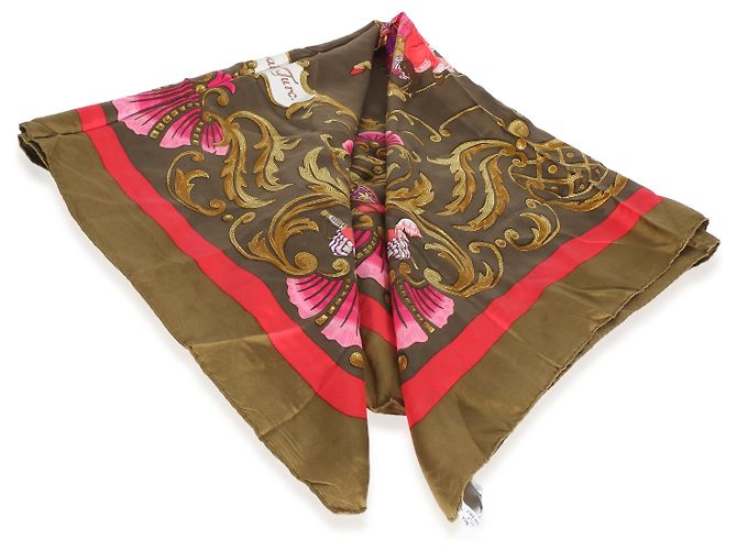 Foulard di seta Hermès Kaki Pink Multicolor Cheval Turc 90 - vista 3