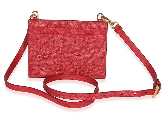 Porta-cartões Prada Red Saffiano com triângulo e alça Vermelho - vista 2
