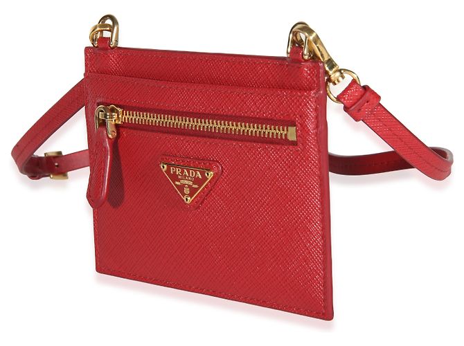 Porta-cartões Prada Red Saffiano com triângulo e alça Vermelho - vista 3