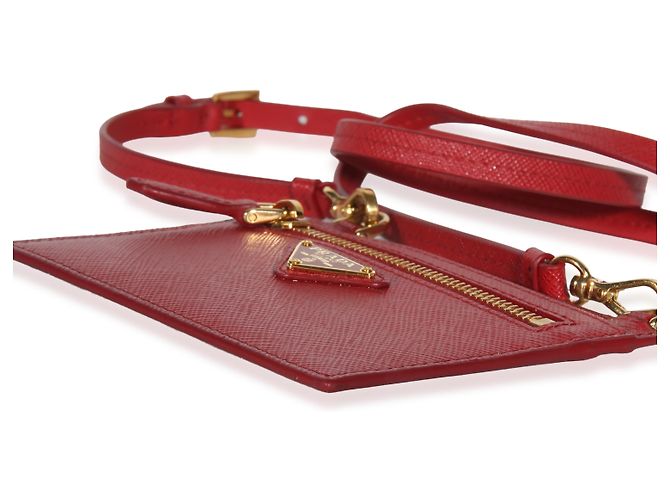 Porta-cartões Prada Red Saffiano com triângulo e alça Vermelho - vista 5