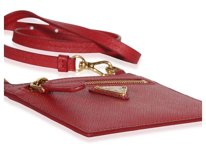 Porta-cartões Prada Red Saffiano com triângulo e alça Vermelho - vista 6