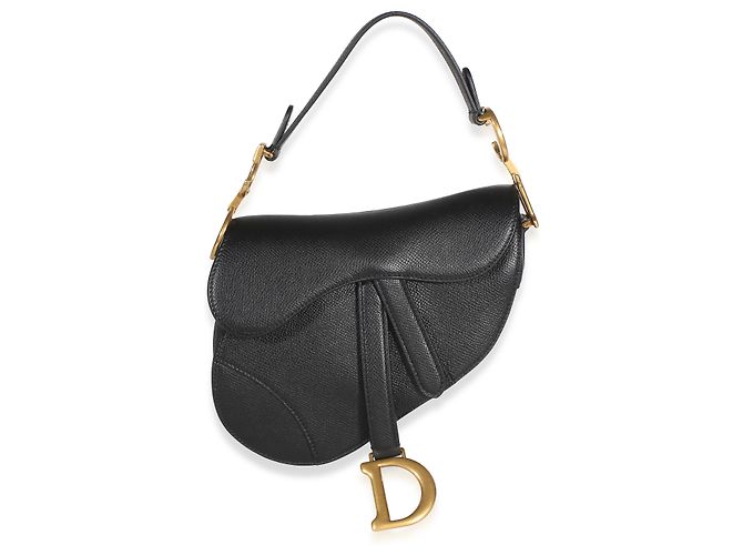 Mini bolso Saddle Christian Dior de piel de becerro granulada negra - vista 3