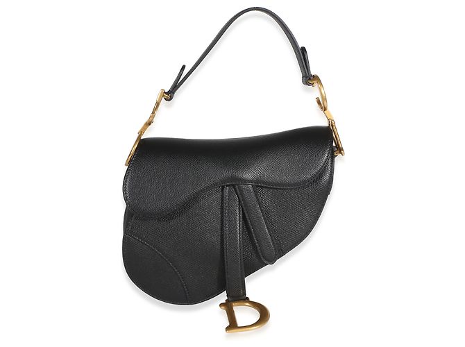 Mini bolso Saddle Christian Dior de piel de becerro granulada negra - vista 7