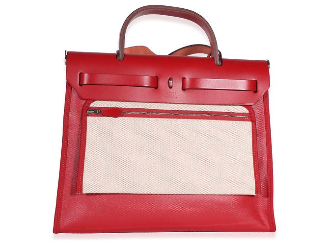 Hermès Rouge Piment Vache Hunter Berline Herbag Zip 31 PM PHW Rot - Ansicht 2