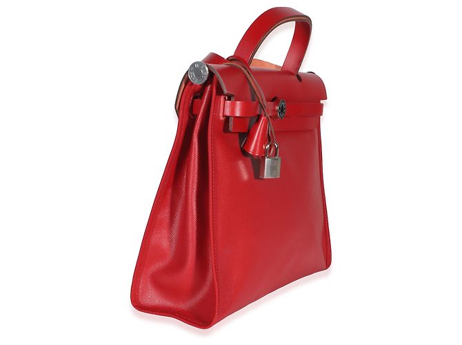 Hermès Rouge Piment Vache Hunter Berline Herbag Zip 31 PM PHW Rot - Ansicht 4