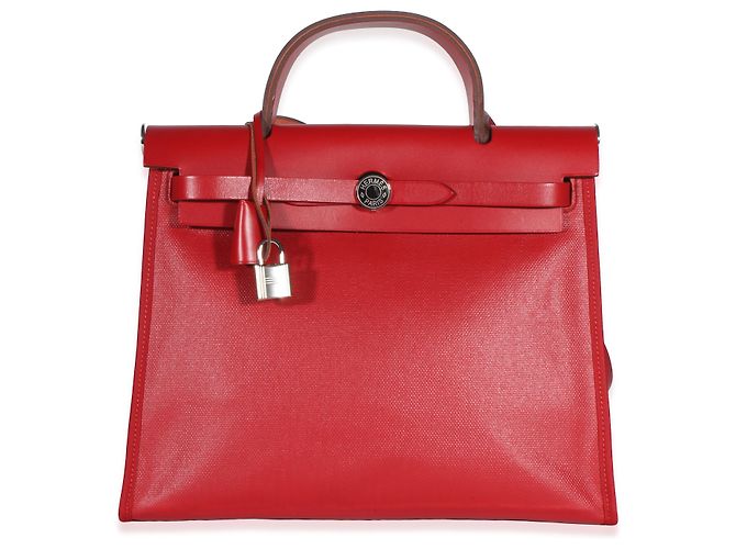 Hermès Rouge Piment Vache Hunter Berline Herbag Zip 31 PM PHW Rot - Ansicht 8