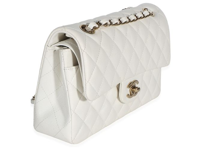Gabrielle Borsa Chanel Small Classic Double Flap in pelle caviar matelassé bianca Bianco - vista 4