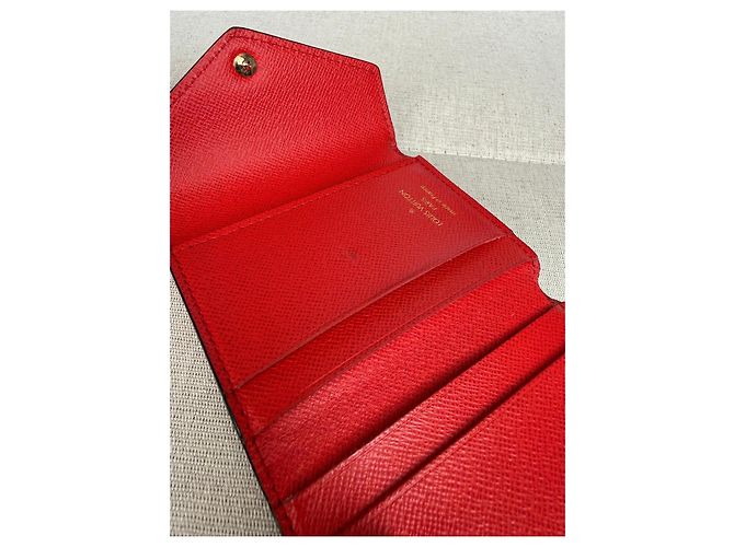Louis Vuitton Portafoglio Small Zoe Damier Ebene e Pelle Rossa Marrone Rosso - vista 11