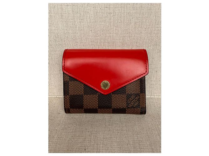 Louis Vuitton Portafoglio Small Zoe Damier Ebene e Pelle Rossa Marrone Rosso - vista 2