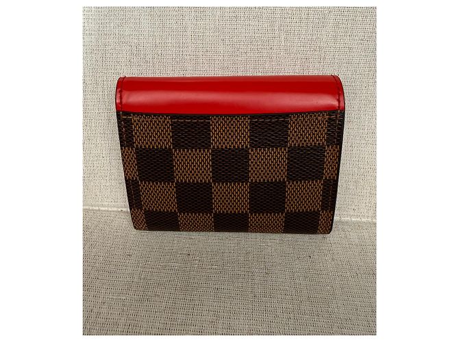 Louis Vuitton Portafoglio Small Zoe Damier Ebene e Pelle Rossa Marrone Rosso - vista 3
