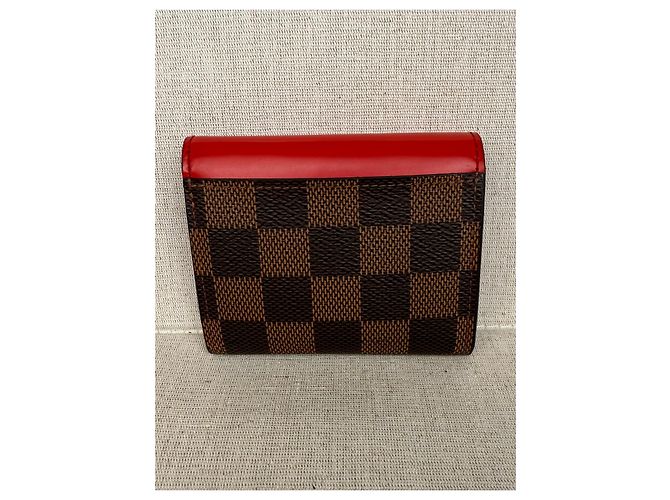 Louis Vuitton Portafoglio Small Zoe Damier Ebene e Pelle Rossa Marrone Rosso - vista 4