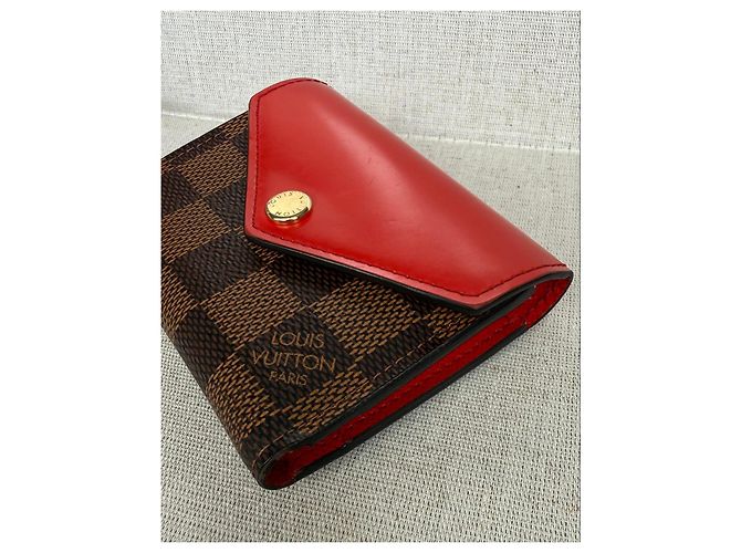 Louis Vuitton Portafoglio Small Zoe Damier Ebene e Pelle Rossa Marrone Rosso - vista 5