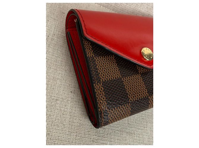 Louis Vuitton Portafoglio Small Zoe Damier Ebene e Pelle Rossa Marrone Rosso - vista 6