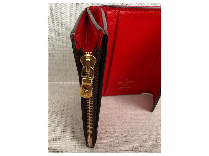 Louis Vuitton Portafoglio Small Zoe Damier Ebene e Pelle Rossa Marrone Rosso - vista 7