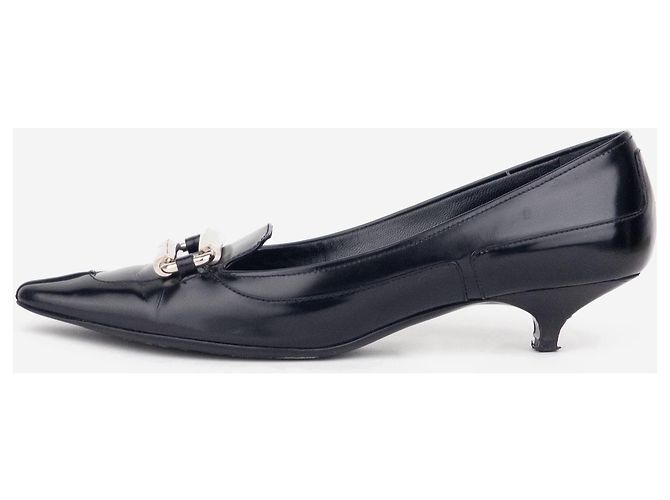 Prada Kitten Heels aus den 2000ern mit großer Schnalle Schwarz - Ansicht 3