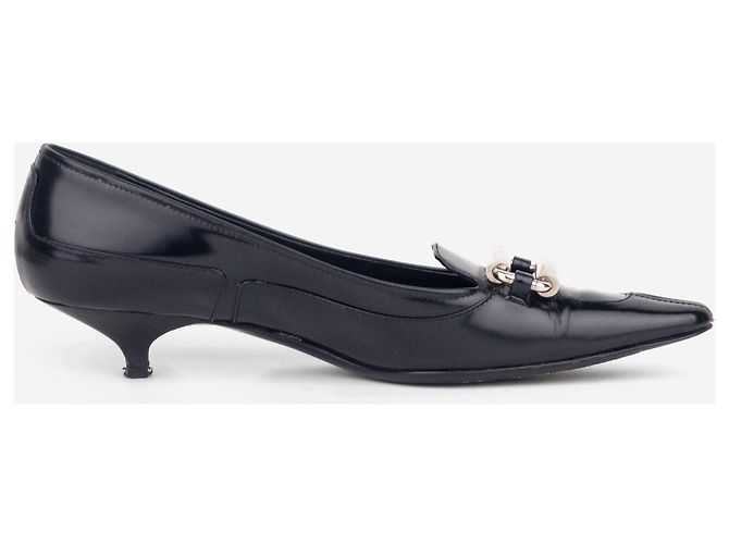 Prada Kitten Heels aus den 2000ern mit großer Schnalle Schwarz - Ansicht 4