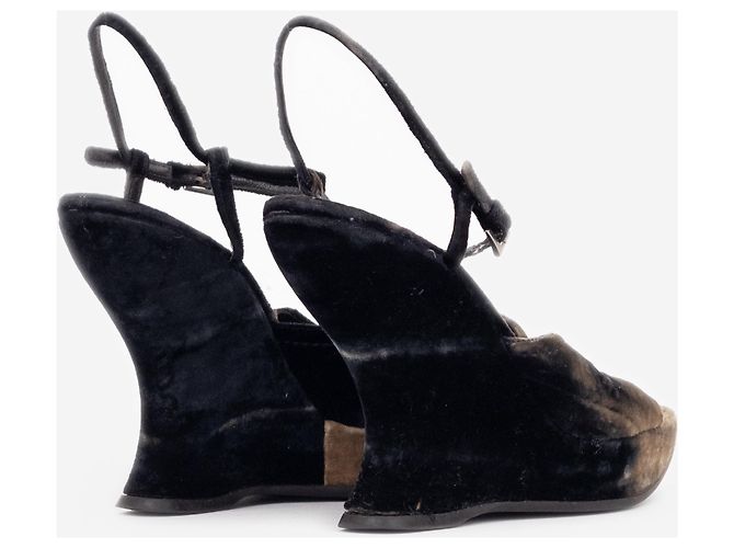 Prada AW04 Skulpturale Tie-Dye Samt Sandalen Platform Wedge Heels Schwarz - Ansicht 2