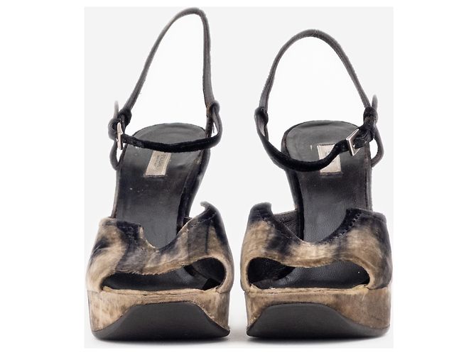Prada AW04 Skulpturale Tie-Dye Samt Sandalen Platform Wedge Heels Schwarz - Ansicht 5