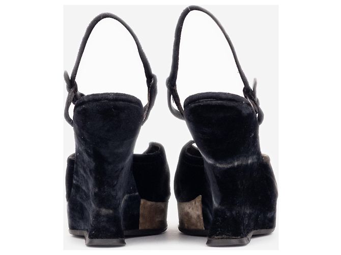 Prada AW04 Skulpturale Tie-Dye Samt Sandalen Platform Wedge Heels Schwarz - Ansicht 6