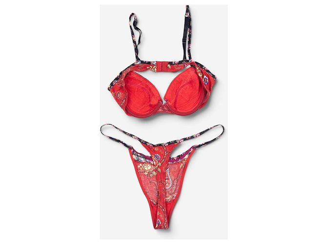 Autre Marque Conjunto de Bikini Dior by Galliano SS02 'Russian Folklore' Paisley Flowers Roja - vista 2