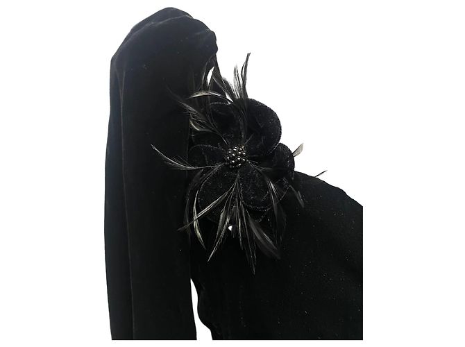 Autre Marque Abito da sera in velluto nero e piume Yves Saint Laurent Rive Gauche 1986/1988 - vista 3