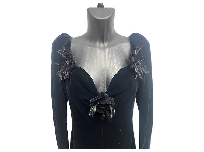 Autre Marque Abito da sera in velluto nero e piume Yves Saint Laurent Rive Gauche 1986/1988 - vista 4